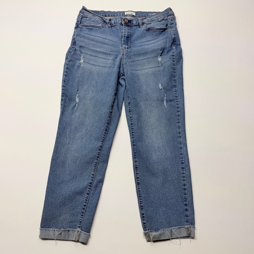 Nicole Miller New York Soho High Rise Skinny Crop Distressed Jeans Blue Size 12